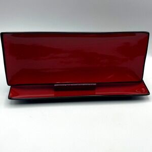 Pier 1 Tasting Party Rectangle Appetizer Tray Platter Plate Red Black Set of Two